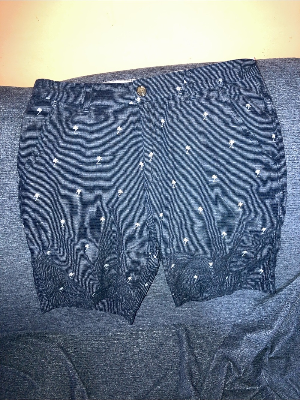 Urban Outfitters Navy Blue Palm-Print Bermuda Shorts